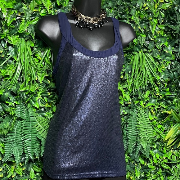Banana Republic Top Small Sequin Tank Navy Blue Sleeveless Party Blouse‎ 3105 - Picture 3 of 8